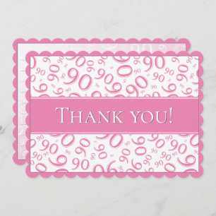 90 "Thank you!" Pink/White Number Pattern Thank You Card