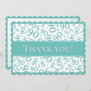 90 "Thank you!" Teal/White Number Pattern Thank You Card