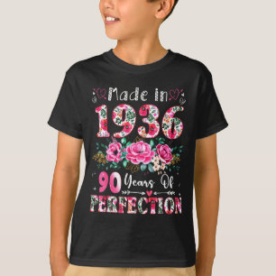 90 Year Old Made In 1936 Floral 90th Birthday Wome T-Shirt