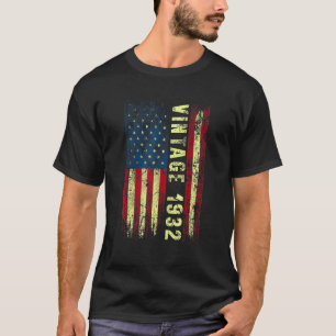 90 Year Old  Vintage 1932 American Flag 90th Birth T-Shirt