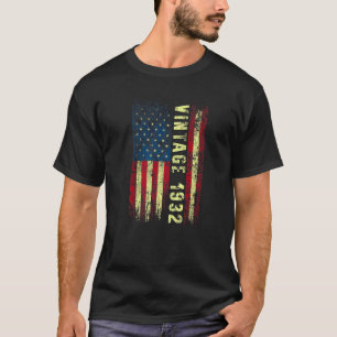 90 Year Old Vintage 1932 American Flag 90th Birthd T-Shirt