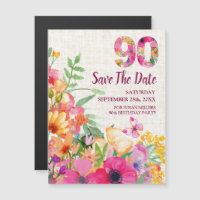 90 Years Floral Linen 90th Birthday Save the Date