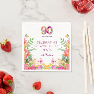 90 Years Flowers Butterfly 90th Birthday Party Napkin