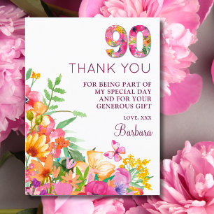 90 Years Flowers Butterfly 90th Birthday Thank You Announcement Postcard