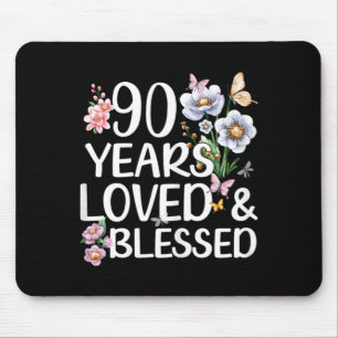 90 Years Loved And Blessed Floral 90th Birthday Mouse Pad