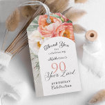 90 Years Loved Feminine Floral 90th Birthday Gift Tags<br><div class="desc">Beautifully elegant and so charming, this peach and white watercolor floral birthday favour tag celebrates "90 Years Loved". It's a sweet sentiment to remind the guest of honour just how much they are loved and admired. The lovely design features a beautiful bouquet of peach and ivory white watercolor peonies, eucalyptus...</div>