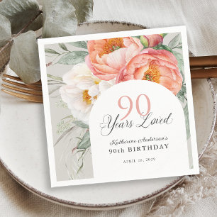 90 Years Loved Feminine Floral 90th Birthday Napkin
