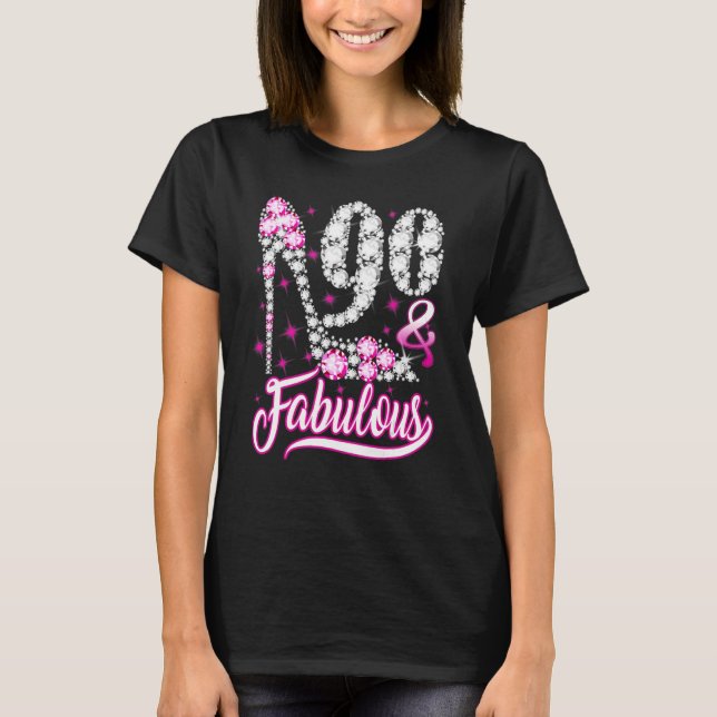 90 Years Old 90 & Fabulous 90th Birthday Pink Diam T-Shirt (Front)