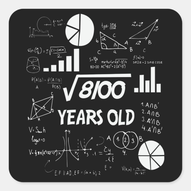 90 Years Old Bday Math Teacher 90th Birthday Gift Square Sticker (Front)