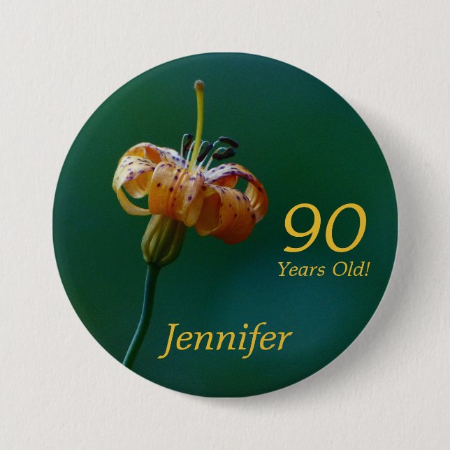 90 Years Old, Golden Lily, Name, Button Pin (Front)