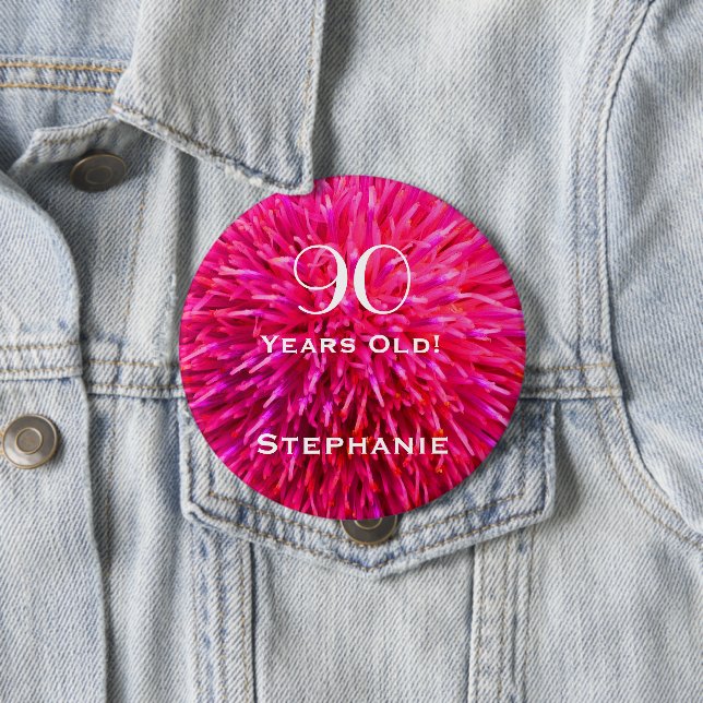 90 Years Old Personalised Hot Pink Abstract Pin (In Situ)