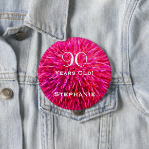 90 Years Old Personalised Hot Pink Abstract Pin