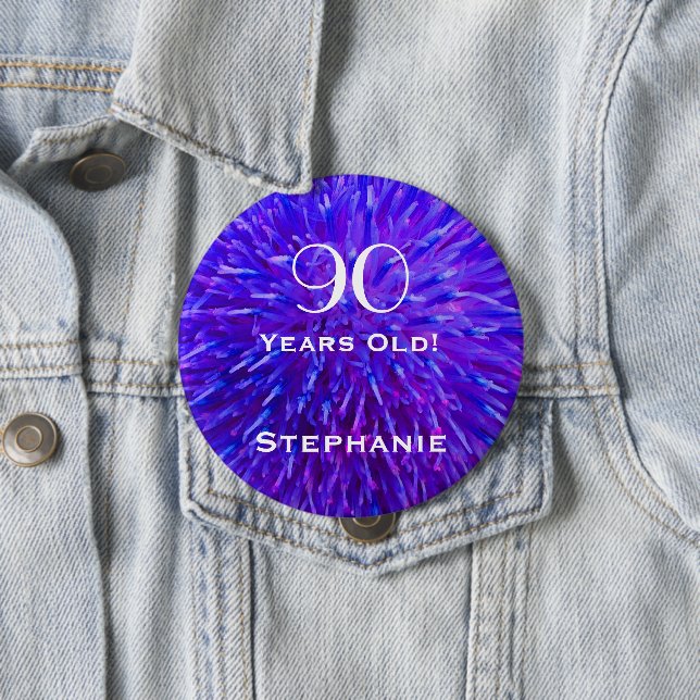 90 Years Old Personalised Purple Abstract Button (In Situ)