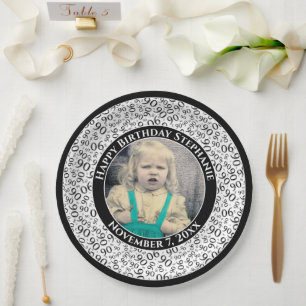 90 Your Photo Random Number Pattern Black/White Paper Plate
