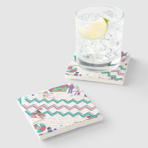 90s Abstract Stone Coaster / Fun Colours / Skates 