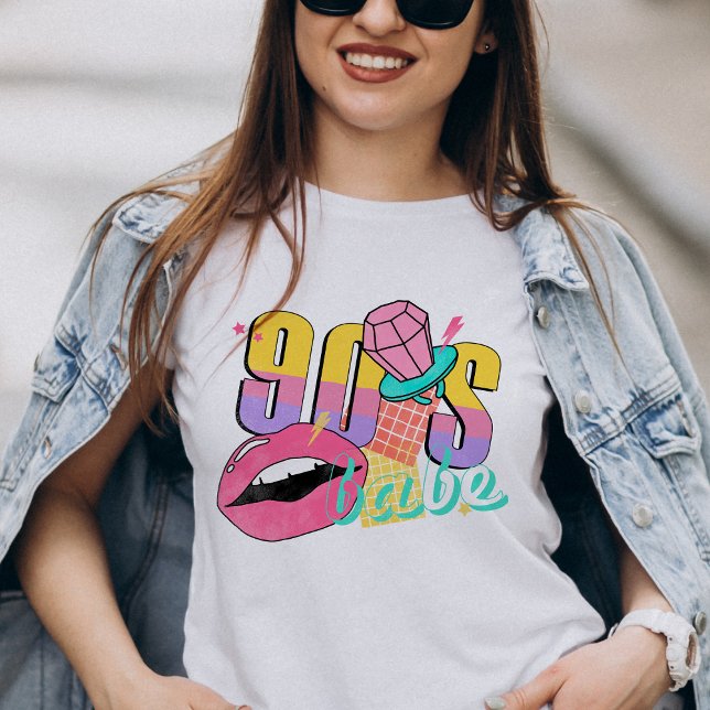  90s Babe Retro Groovy Bright Colourful T-Shirt (Creator Uploaded)