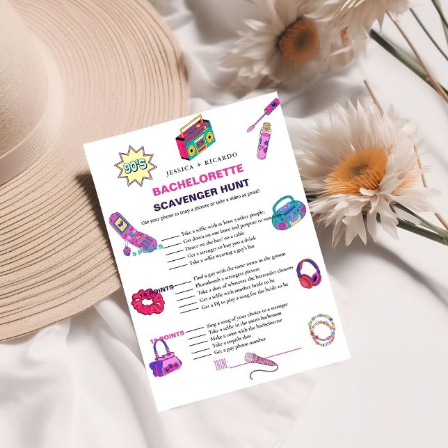90's baby Bachelorette scavenger photo hunt game I Invitation (Creator Uploaded)