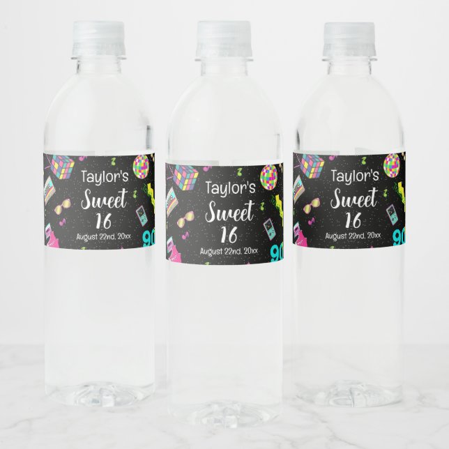 90's, Back to the 90's, Sweet 16, Water Bottle Label (Bottles)