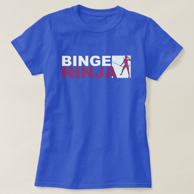 90s Binge Watching Female Ninja Purple & Aqua T-Shirt (Design Front)