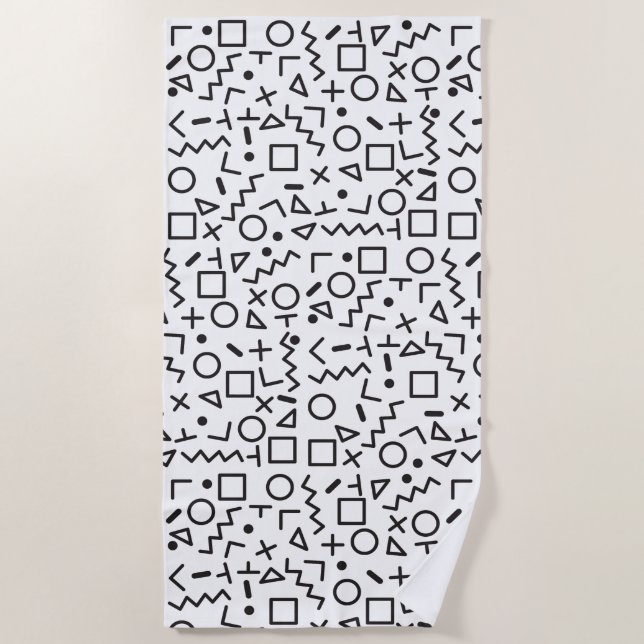 90's Black & White Retro Shapes Pattern Beach Towel (Front)
