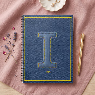 90s Blue Denim Yellow Stitch Monogram Initial I Notebook