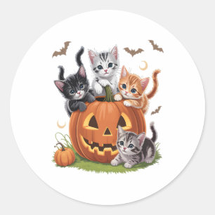 90s Cat Pumpkin Halloween Floral Spooky Season Classic Round Sticker