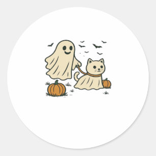 90s Cat Pumpkin Halloween Floral Spooky Season Classic Round Sticker