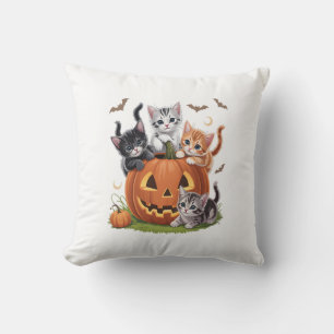 90s Cat Pumpkin Halloween Floral Spooky Season Cushion