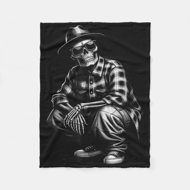 90s Cholo Chicano Homie Cool Mexican Gangster Skel Fleece Blanket (Front)