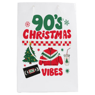 90's Christmas Vibes Retro Nostalgia VHS Tracksuit Medium Gift Bag