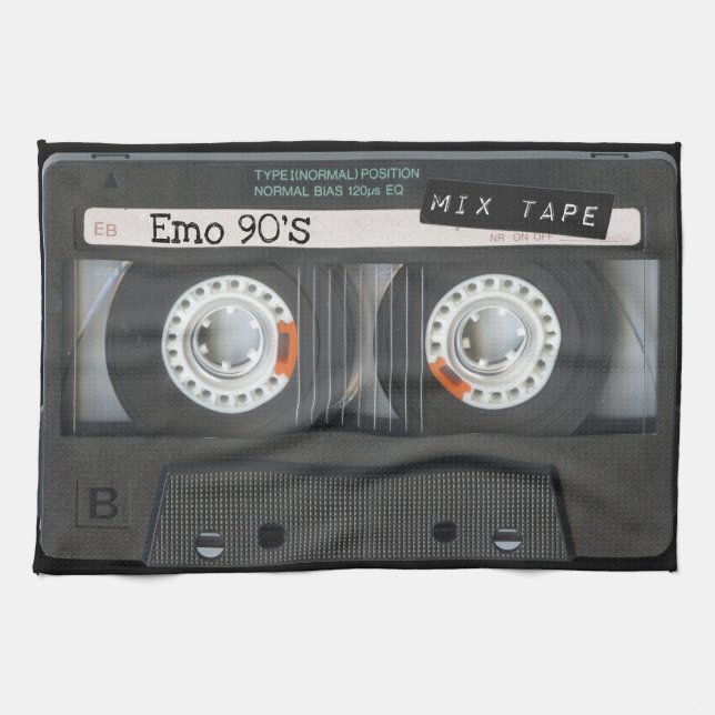 90's Emo Cassette Tape Black Mix Tape Tea Towel (Horizontal)