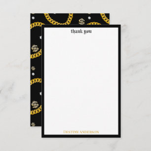 90's Hip Hop Rap Music Gold Cuban Link Chain Thank You Card