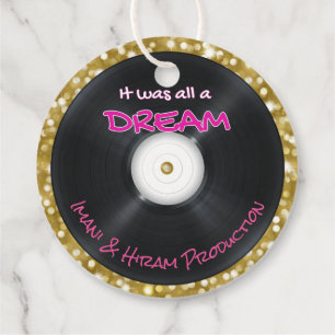 90's Hip Hop Record Pink & Gold Glitter Retro Favour Tags
