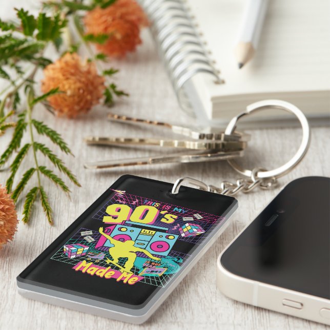 90's Hip Hop Vibes Retro Made Me Key Ring (Front Right)
