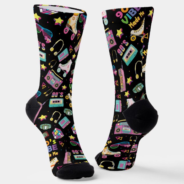 90's Hip Hop Vibes Retro Made Me Pattern Socks (Angled)