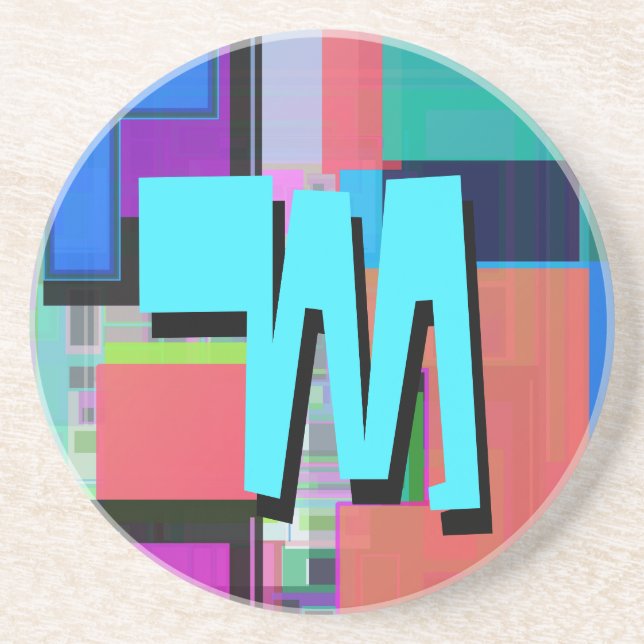 90s Inspired Colourful Geometric Monogram Coaster (Front)