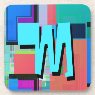 90s Inspired Colourful Geometric Monogram Coaster