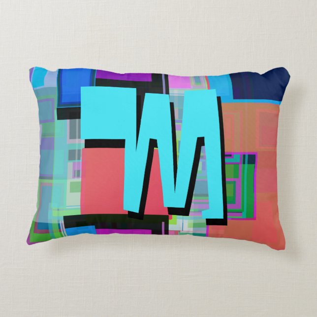 90s Inspired Colourful Geometric Monogram Decorative Cushion (Back)