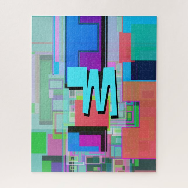 90s Inspired Colourful Geometric Monogram Jigsaw Puzzle (Vertical)