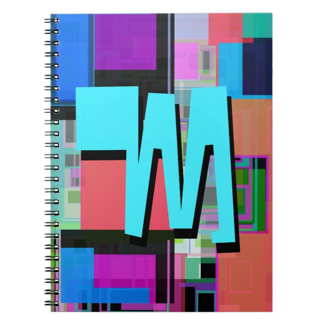 90s Inspired Colourful Geometric Monogram Spiral Notebook (Front)