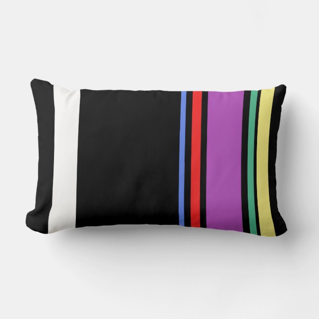 90s Inspired Multi Colour Black Bold Modern Stripe Lumbar Cushion (Front)