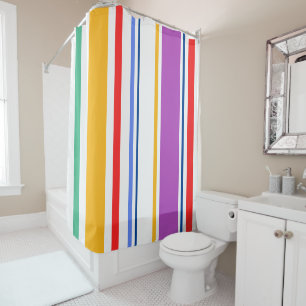 90s Inspired Multi Colour Bright Modern Stripes Shower Curtain