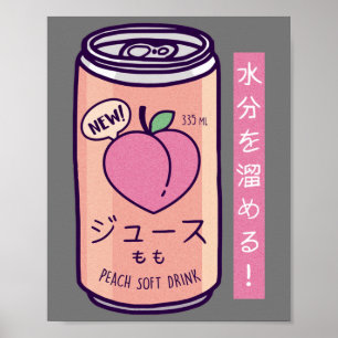 90s Japanese Aesthetic Peach Juice Drink Japan-Lov Poster