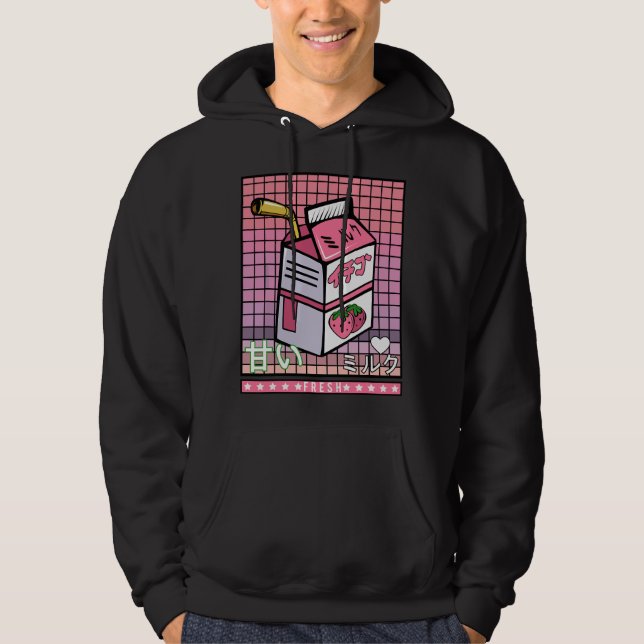 90s Japanese Otaku Stylish Aesthetic Milk Drink Ja Hoodie (Front)