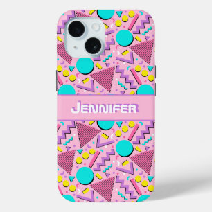 90s Kid Pink Retro Geometric Personalised iPhone 15 Case