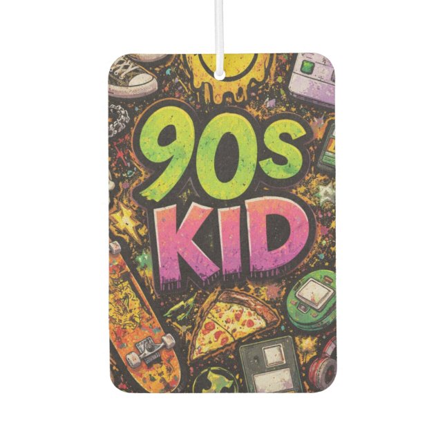 90s Kids Grunge Seamless Pattern: Pizza, Skeletons Car Air Freshener (Front)