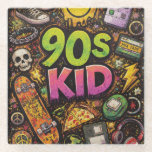 90s Kids Grunge Seamless Pattern: Pizza, Skeletons Glass Coaster<br><div class="desc">Radical meets macabre in this ultimate throwback pattern. Designed for the true 90s Kids, this grunge-inspired aesthetic features a chaotic mix of pepperoni pizza slices, shredding skeletons, and retro skateboards. With a distressed, "zine-style" texture and a rebellious color palette, it captures the raw energy of the underground skate scene and...</div>