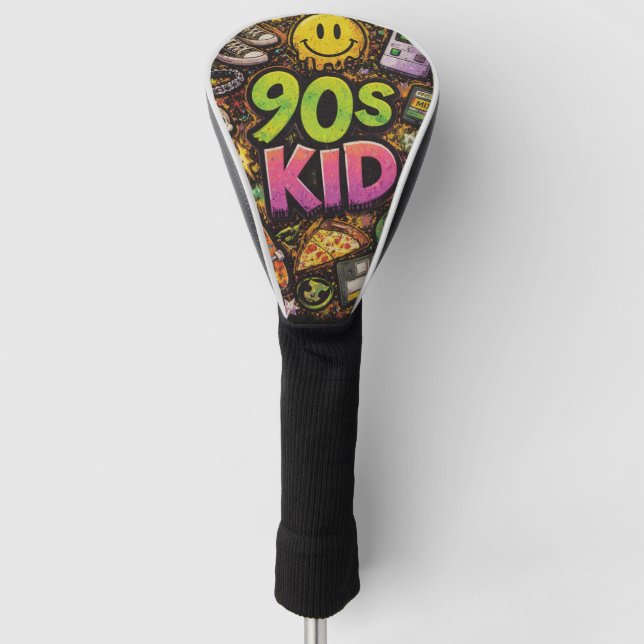 90s Kids Grunge Seamless Pattern: Pizza, Skeletons Golf Head Cover (Front)