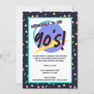 90s Navy + CMYK Retro Geometric Carpet Pattern Invitation