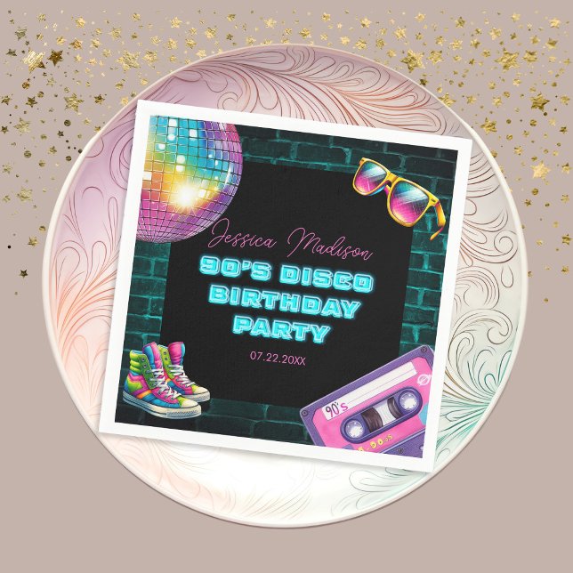 90s Neon Disco Birthday Napkin (Creator Uploaded)